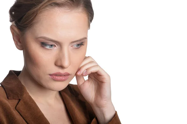 Portrait Beautiful Young Businesswoman Posing Isolated White — Stock Photo, Image