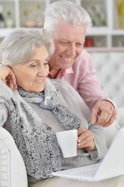 Senior Couple Using Laptop Home — Stock Photo, Image