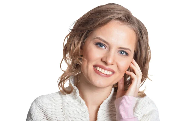 Portrait Beautiful Young Woman Posing Isolated White — Stock Photo, Image