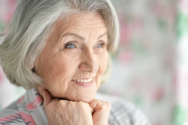 Happy Senior Woman Portrait Home — Stock Photo, Image