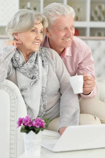 Seniorenpaar Nutzt Laptop Hause — Stockfoto
