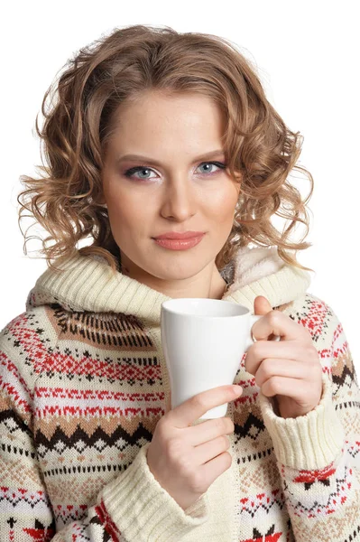 Retrato Mujer Hermosa Con Copa Aislada Sobre Fondo Blanco — Foto de Stock