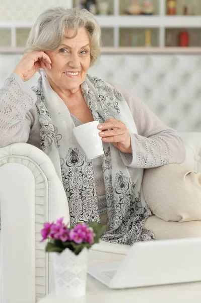 Senior woman using laptop — Stock Photo, Image