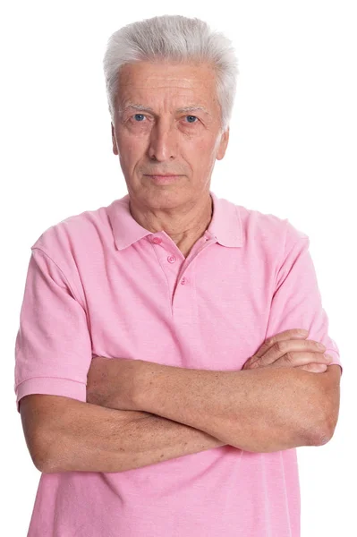 白い背景に分離思考の年配の男性の肖像画 — ストック写真