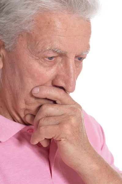 Retrato Del Hombre Mayor Pensante Aislado Sobre Fondo Blanco — Foto de Stock