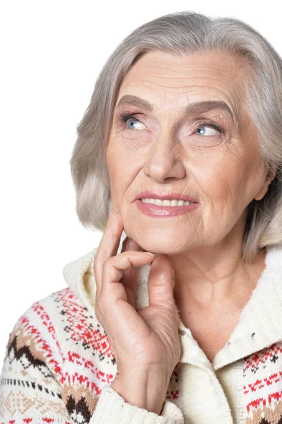 Retrato Cerca Una Hermosa Mujer Mayor Posando Aislada Sobre Fondo — Foto de Stock