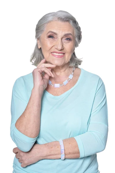 Portrait Beautiful Senior Woman Posing White Background — Stock Photo, Image