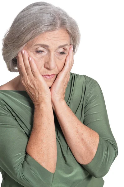 Portrait Sad Senior Woman Isolated White Background — Stock Photo, Image