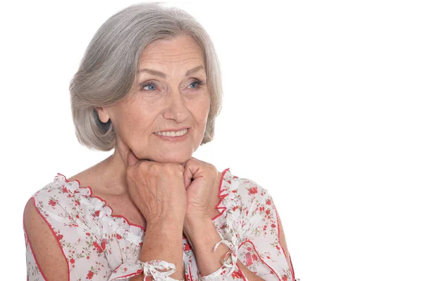 Beyaz Arka Planda Izole Edilmiş Güzel Yaşlı Bir Kadının Portresi — Stok fotoğraf