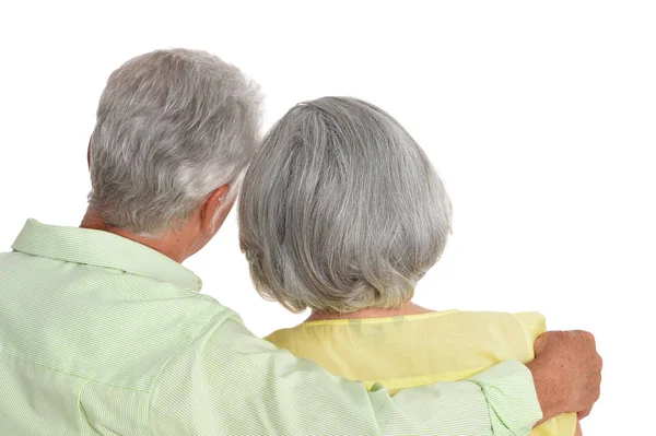 Zadní Pohled Starší Pár Objímat Izolované Bílém Pozadí — Stock fotografie