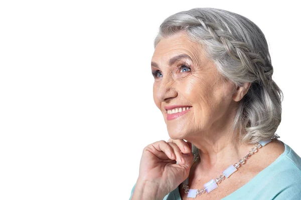 Porträt Einer Schönen Seniorin Die Vor Weißem Hintergrund Posiert — Stockfoto