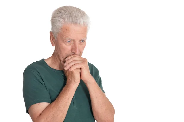 Retrato Homem Idoso Isolado Sobre Fundo Branco — Fotografia de Stock