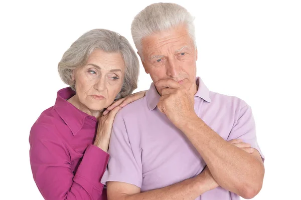 Portrait Sad Senior Couple Isolated White Background — Stock Photo, Image