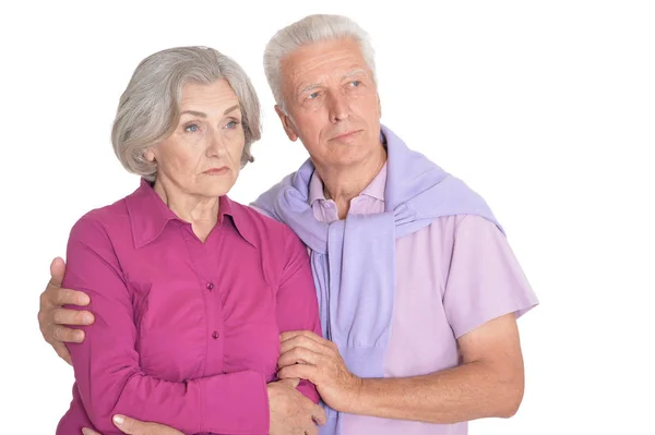 孤立在白色背景上的悲伤年长夫妇的肖像 — 图库照片
