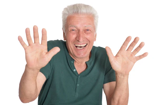 Starszy Mężczyzna Białym Tle Portret Bliska — Zdjęcie stockowe