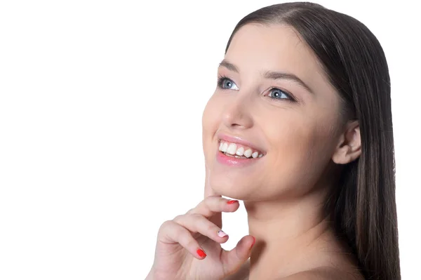 Retrato Una Hermosa Joven Posando Aislada Sobre Blanco —  Fotos de Stock