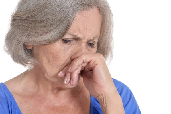 Llorando Mujer Mayor Aislada Sobre Fondo Blanco — Foto de Stock