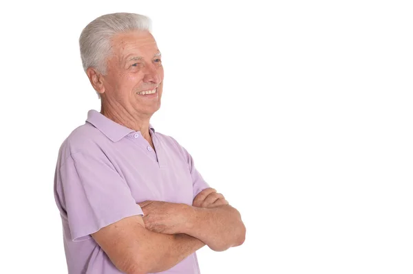 Ritratto Ravvicinato Dell Uomo Anziano Isolato Sfondo Bianco — Foto Stock
