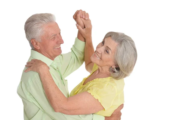 Portret Van Senior Paar Dansen Geïsoleerd Witte Achtergrond — Stockfoto