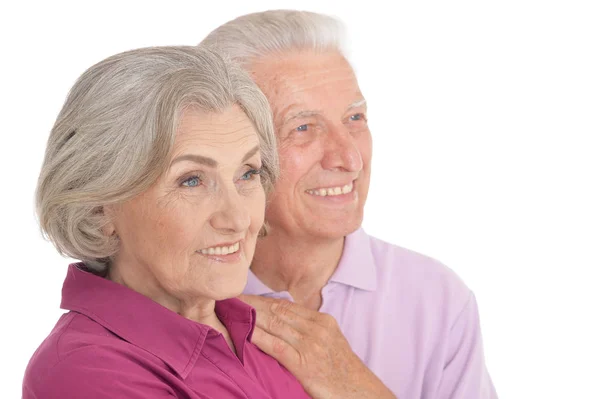 Portrait Heureux Couple Personnes Âgées Sur Fond Blanc — Photo