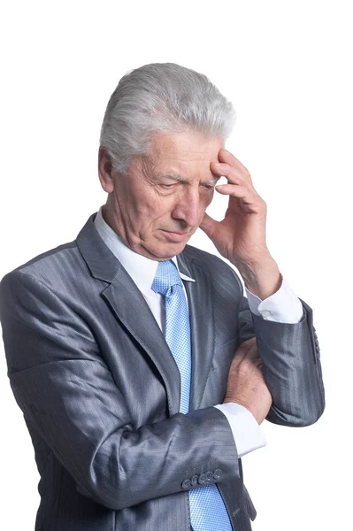 Retrato Pensar Hombre Negocios Senior Aislado Sobre Fondo Blanco — Foto de Stock