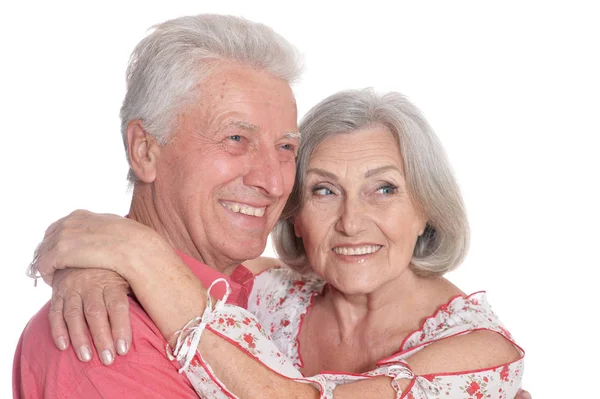 Portrait Heureux Couple Aîné Sur Fond Blanc — Photo