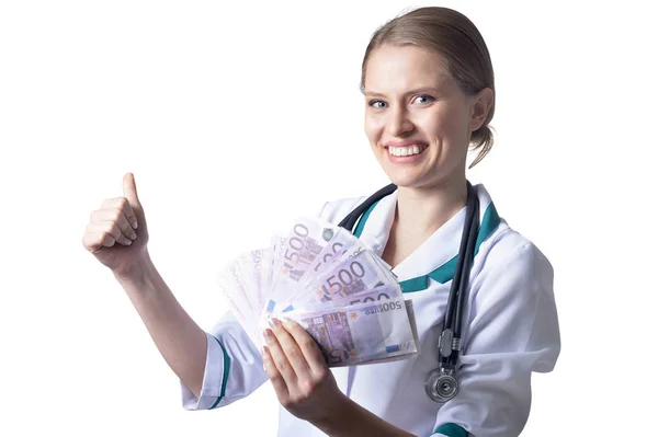 Lekarz posiadający bonów pieniężnych — Zdjęcie stockowe