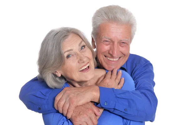 Porträt Eines Glücklichen Seniorenpaares Auf Weißem Hintergrund — Stockfoto
