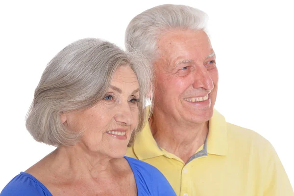 白色背景下的快乐老年夫妇肖像 — 图库照片
