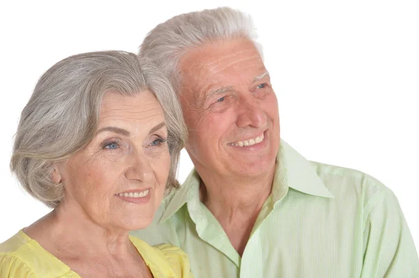 Retrato Feliz Pareja Ancianos Sobre Fondo Blanco —  Fotos de Stock