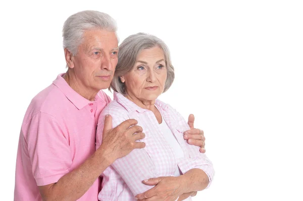 Portrait Heureux Couple Personnes Âgées Sur Fond Blanc — Photo