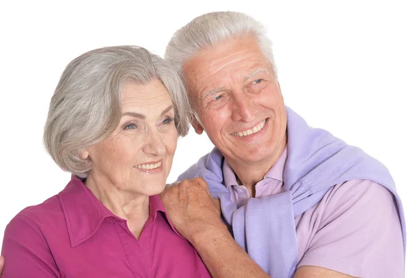 Portrait Heureux Couple Personnes Âgées Sur Fond Blanc — Photo