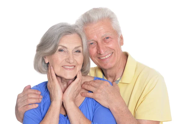 Portrait Heureux Couple Personnes Âgées Sur Fond Blanc — Photo