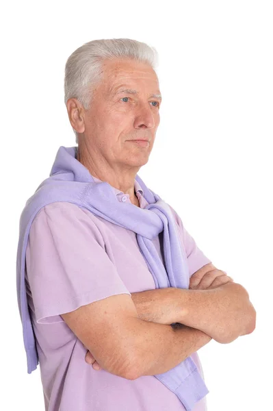 Portret Starszy Mężczyzna Białym Tle — Zdjęcie stockowe