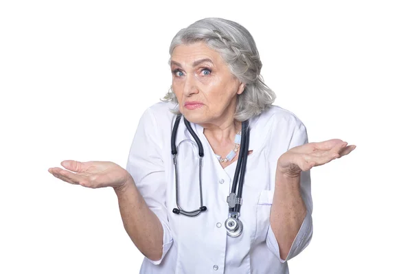 Surprised Senior Old Doctor Posing White Background — Stock Photo, Image