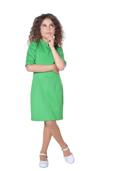 Little girl posing in green  dress — Stock Photo, Image