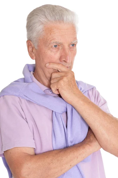 Portrét Starší Muž Izolovaných Bílém Pozadí — Stock fotografie