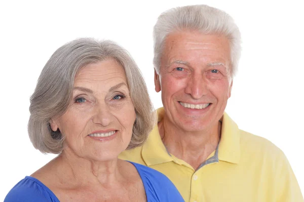 Retrato Feliz Pareja Ancianos Sobre Fondo Blanco — Foto de Stock