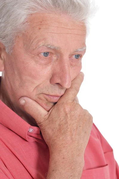 Portret Van Senior Man Denken Geïsoleerd Witte Achtergrond — Stockfoto