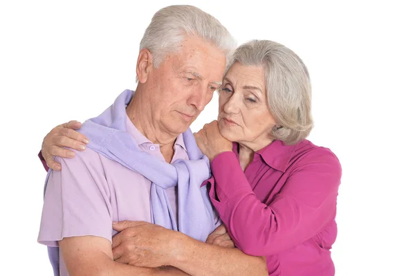Portrait Sad Senior Couple Isolated White Background — Stock Photo, Image