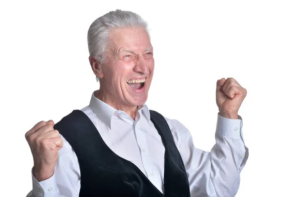 Retrato Hombre Mayor Sonriente Aislado Sobre Fondo Blanco — Foto de Stock