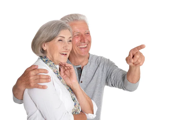 Porträtt Happy Senior Par Poserar Isolerad Vit Bakgrund — Stockfoto