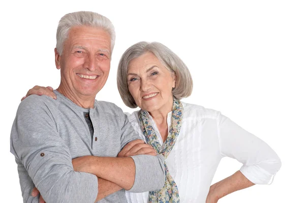 Portrait Happy Senior Couple Posing Isolated White Background — Stock Photo, Image