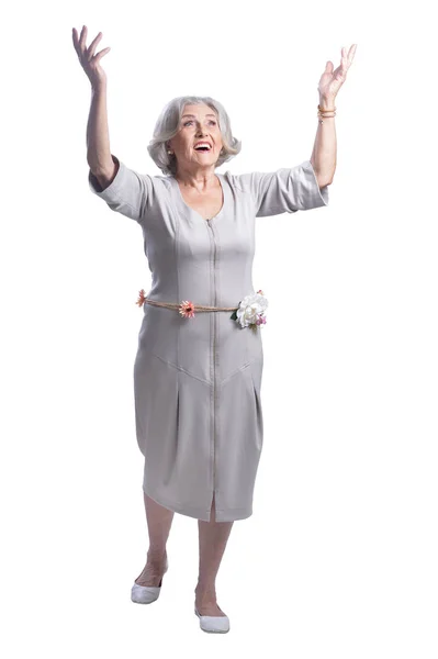 Portrait Beautiful Senior Woman Posing White Background — Stock Photo, Image