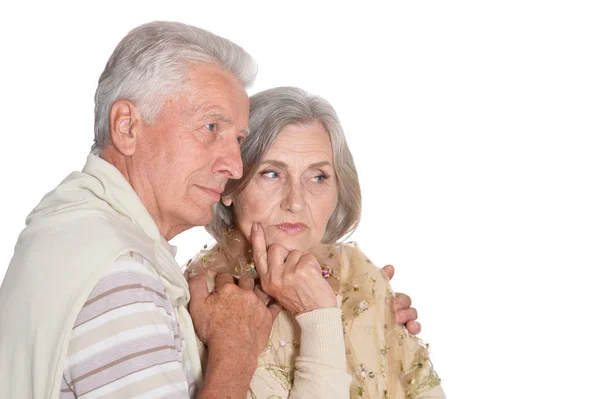 Portrait Couple Âgé Triste Isolé Sur Fond Blanc — Photo