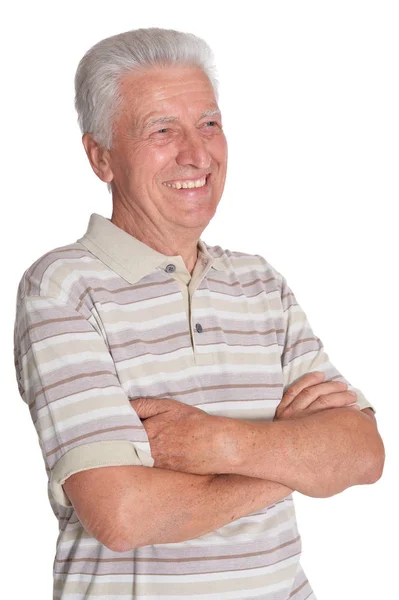 Retrato Hombre Mayor Con Brazos Cruzados Aislados Sobre Fondo Blanco —  Fotos de Stock