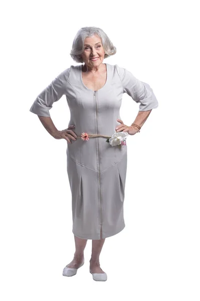Portret Kobiety Starszy Piękny Pozowanie Białym Tle — Zdjęcie stockowe