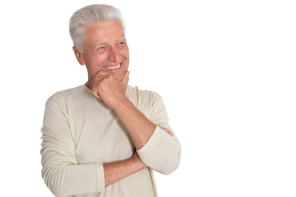 Portrait Smiling Senior Man Isolated White Background — Stock Photo, Image