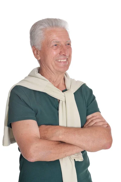 Porträt Eines Lächelnden Älteren Mannes Isoliert Auf Weißem Hintergrund — Stockfoto