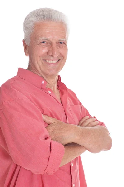 Retrato Hombre Mayor Sonriente Aislado Sobre Fondo Blanco —  Fotos de Stock